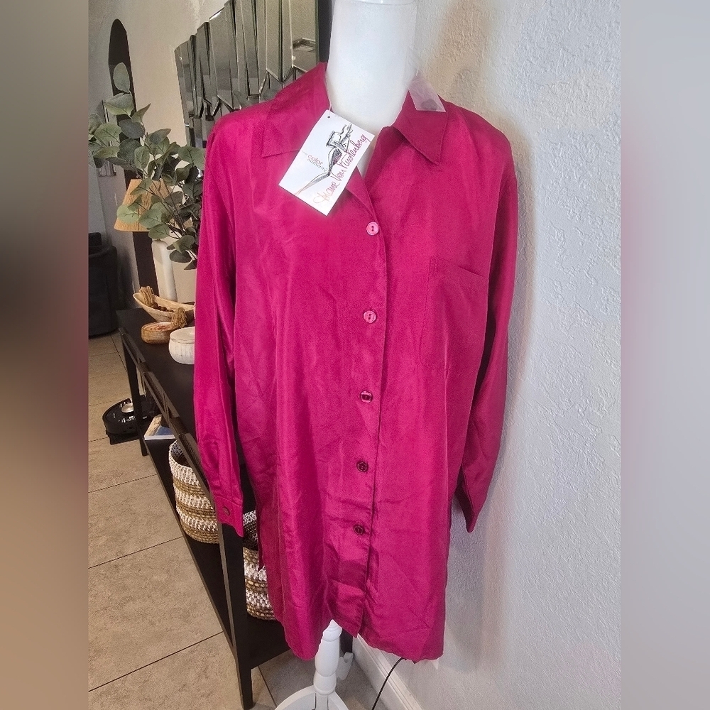 Diane Von Furstenberg The Color Authority Magenta Silk Button Blouse Top Medium